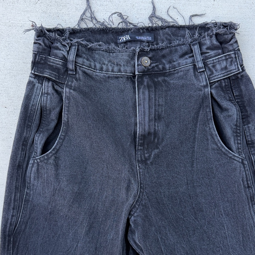 Zara High-Waist Distressed Black Denim Jeans
